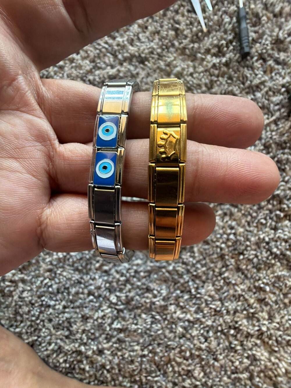 Itingstere 9mm Stainless Steel Link Bracelet with Evil Eye Charms